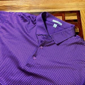 Peter Millar mens XL purple stripe short sleeve soft cotton golf polo shirt EUC